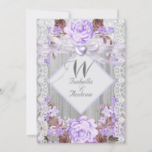 Rustic Wood Floral Wedding Lavender Lace 2 Invitation