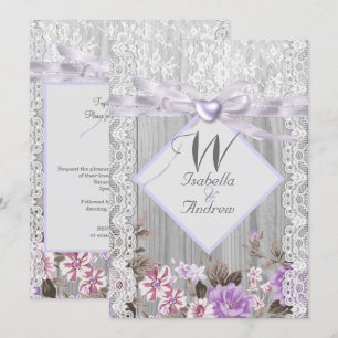 Rustic Wood Floral Wedding Lavender Lace Invitation