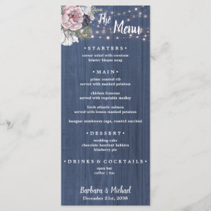 Rustic Wood Floral Wedding Menu