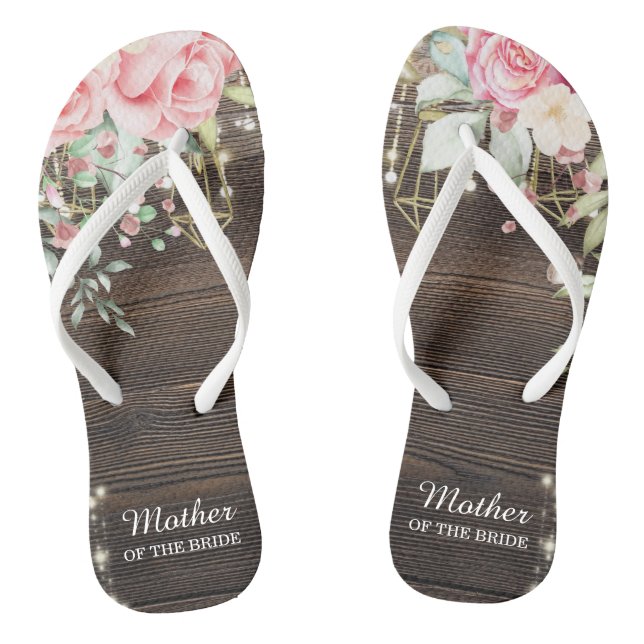 Rustic Wood Floral Wedding Mother of the Bride Flip Flops (Footbed)