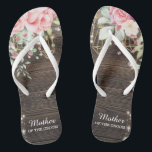 Rustic Wood Floral Wedding Mother of the Groom Flip Flops<br><div class="desc">Rustic Floral Wood String lights Wedding with lace details . Beautiful floral details are in first plan and make these design elegant and chic. Design is easy to personalise, if you wish to change fonts please Click to customise further. This design is perfect for outdoor weddings and barn theme weddings....</div>