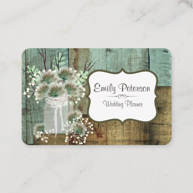 Rustic Wood & Floral Wedding Planner Business Card (Front)