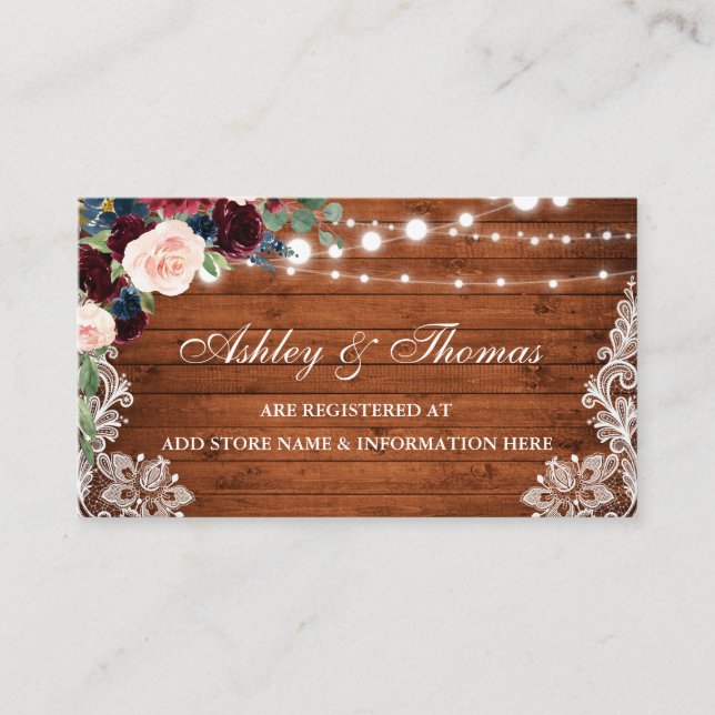 Rustic Wood Floral Wedding Registry Insert Card (Front)