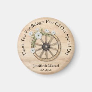 rustic wood floral wheel thank you western wedding magnet
