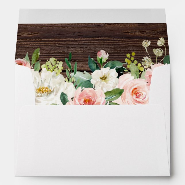 Rustic Wood Floral Wreath Pre-Printed Address 5x7 Envelope (Back (Bottom))