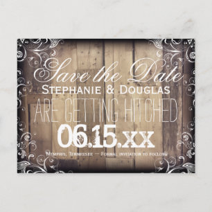 Rustic Wood Flourish Save the Date Postcards
