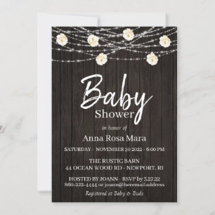 *~* Rustic Wood Flower Lights Roses Baby Shower Invitation