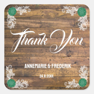 Rustic Wood & Flower Square Sticker