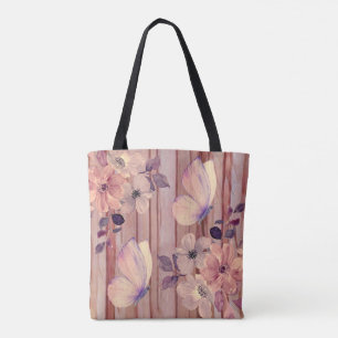 Rustic Wood Flowers and Butterflies  Tote Bag