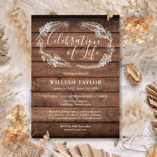 Rustic Wood Foliage Celebration of Life Funeral Invitation