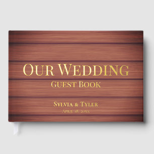 Rustic Wood Foliage Gold Foil Wedding Guest Book