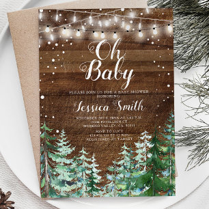 Rustic Wood Forest Pine Trees Oh Baby Baby Shower Invitation