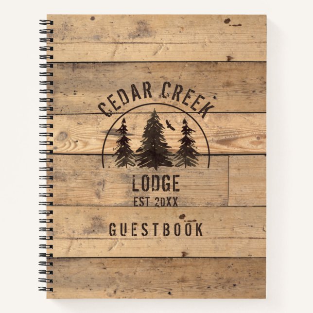 Rustic Wood Forest Trees Personalised Guestbook Notebook (Front)
