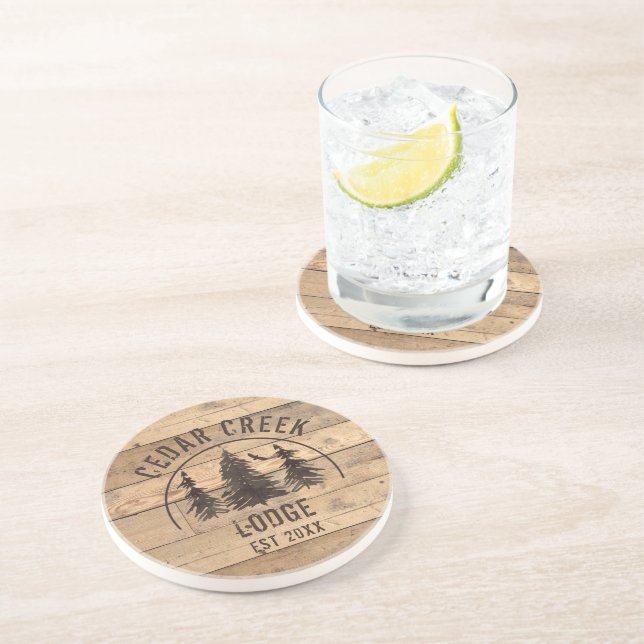 Rustic Wood Forest Trees Personalised Sandstone Coaster (Side)