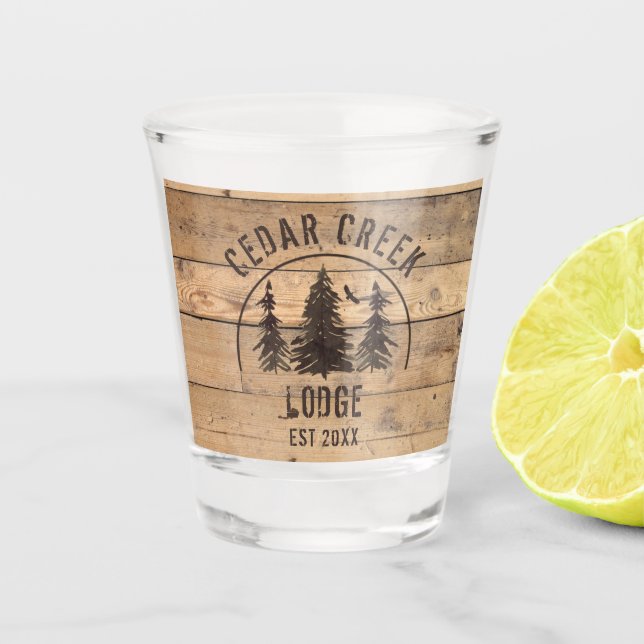 Rustic Wood Forest Trees Personalised Shot Glass (Front)