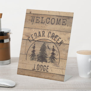Rustic Wood Forest Trees Personalised Welcome Pedestal Sign
