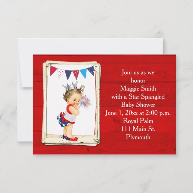 Rustic Wood Fourth of July Baby Shower Invitation (Front)