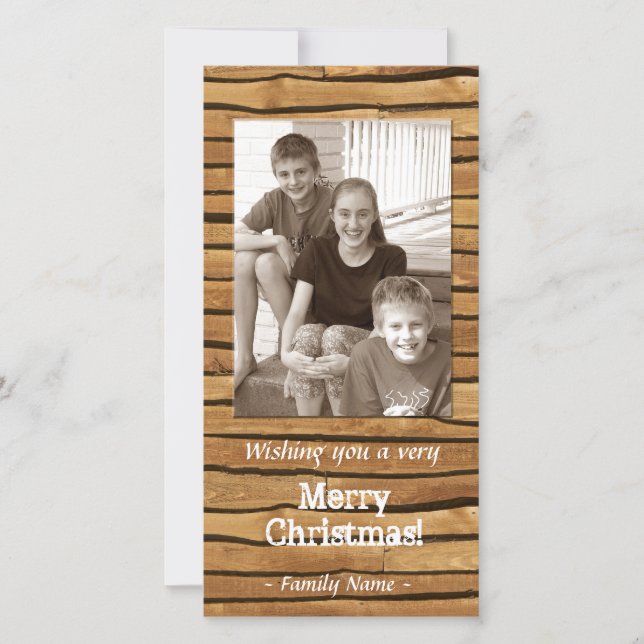 Rustic Wood Frame Photo Christmas Card (Front)