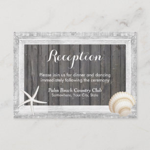 Rustic Wood Frame Seashell Beach Wedding Reception Invitation