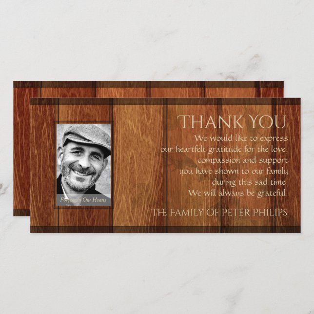 Rustic Wood Frame Sympathy Thank You Photo Card (Front/Back)