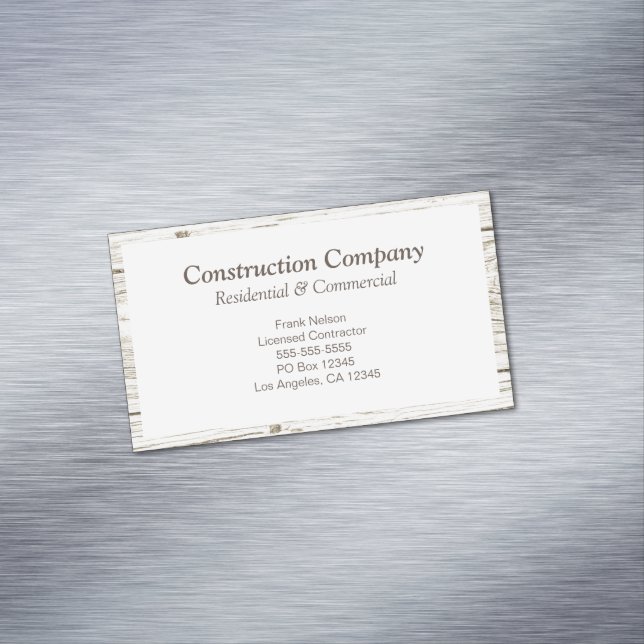 Rustic Wood Frame White Minimalist Magnetic Business Card (In Situ)