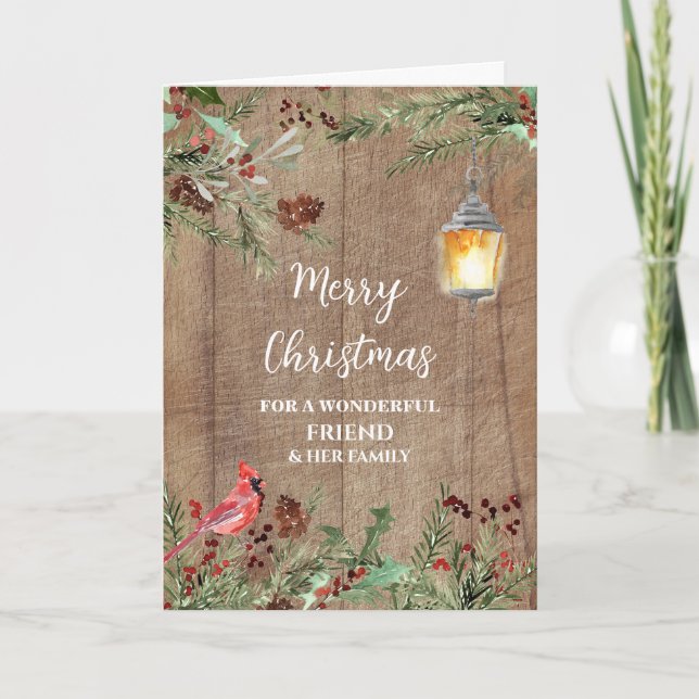 Rustic Wood Friend & Family Merry Christmas Card (Front)