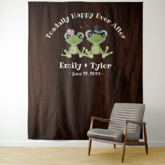 Rustic Wood Frog Couple Country Wedding Backdrop © Tapestry