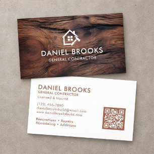 Rustic Wood General Contractor QR Code Business Card