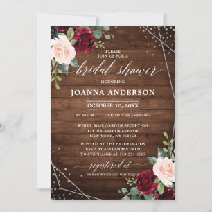 Rustic Wood Geometric Burgundy Bridal Shower Invitation