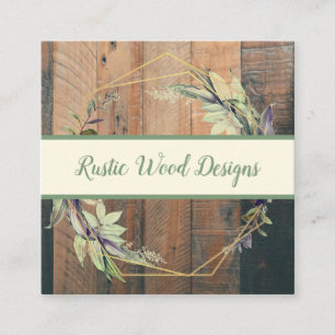 Rustic Wood Geometric Leaves Wreath Monogram Sage Square Business Card