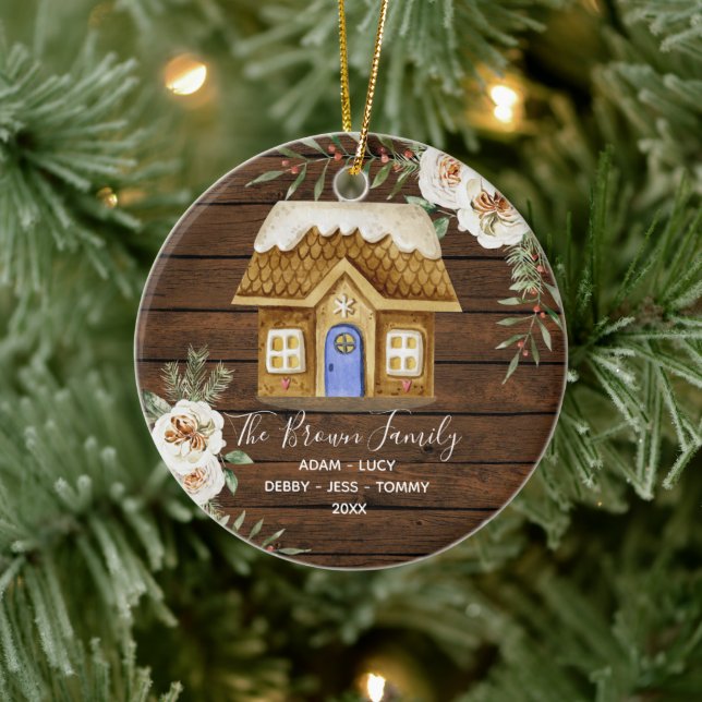 Rustic Wood Gingerbread Family Christmas House  Ceramic Tree Decoration (Tree)