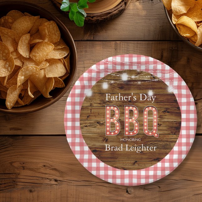Rustic Wood Gingham Father's Day BBQ Paper Plate (Rustic Wood Gingham Father's Day BBQ Paper Plates)