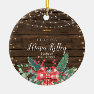 Rustic Wood Girl Baptism Ceramic Tree Decoration