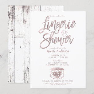 Rustic Wood Glam Rose Gold Pink Lingerie Shower   Invitation