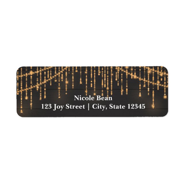 Rustic Wood Glam Sparkle Lights Address Labels (Front)