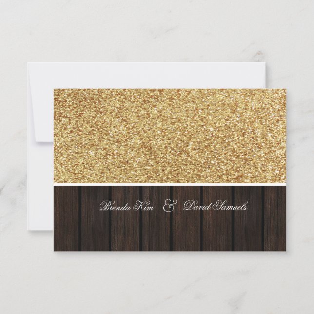 Rustic Wood Glitter Wedding Announcement Invite (Front)