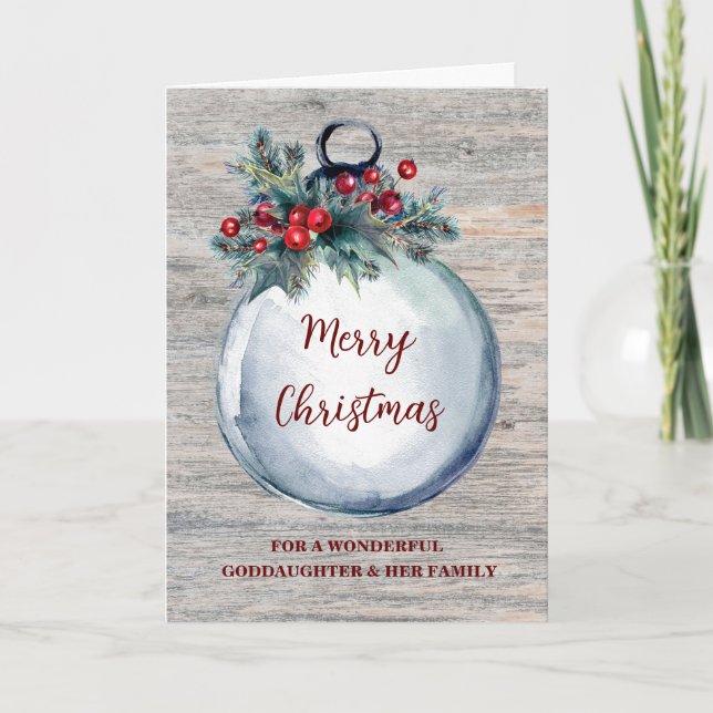 Rustic Wood Goddaughter & Family Christmas Card (Front)