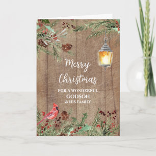 Rustic Wood Godson & Family Merry Christmas Card