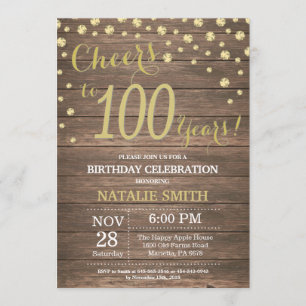 Rustic Wood Gold 100th Birthday Diamond Invitation