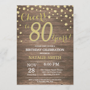 Rustic Wood Gold 80th Birthday Diamond Invitation