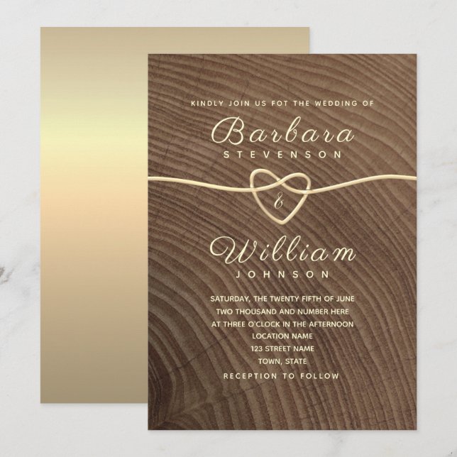 Rustic Wood Gold Calligraphy Wedding Invitation (Front/Back)