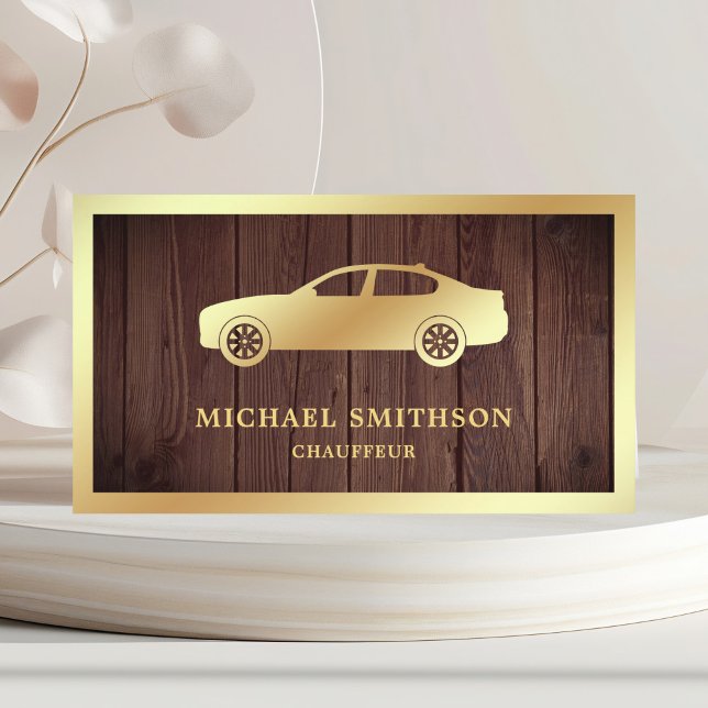 Rustic Wood Gold Car Professional Chauffeur Business Card (Creator Uploaded)