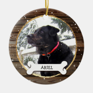 Rustic Wood Gold Christmas Dog Photo Ornaments DIY