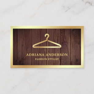 Rustic Wood Gold Clothes Hanger Fashion Stylist Business Card