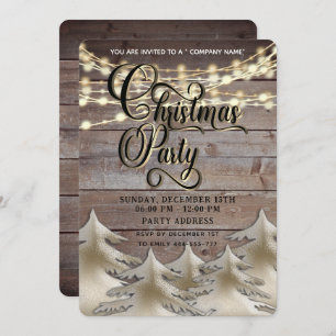 Rustic wood gold corporate Christmas party Invitation