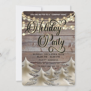 Rustic wood gold corporate Holiday party Invitation