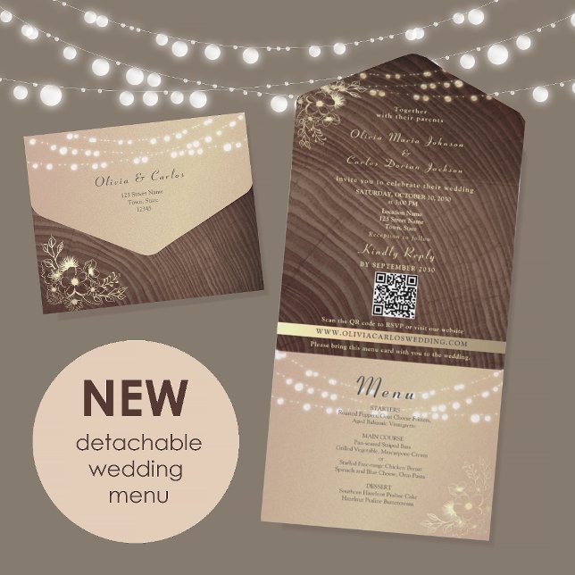 Rustic Wood Gold Floral Wedding All In One Invitation (Creator Uploaded)