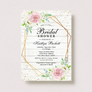 Rustic Wood Gold Foil Floral Bridal Shower Invitation