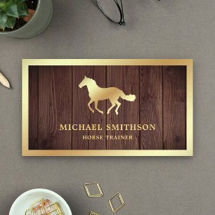 Rustic Wood Gold Foil Horse Riding Instructor Business Card