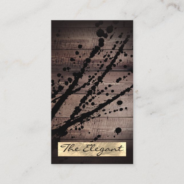 Rustic Wood Gold Foil Splatter Business Card (Front)